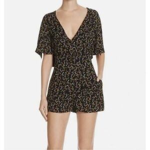 Free People Meet Virginia Black Printed Romper Shorts with Split Sleeve